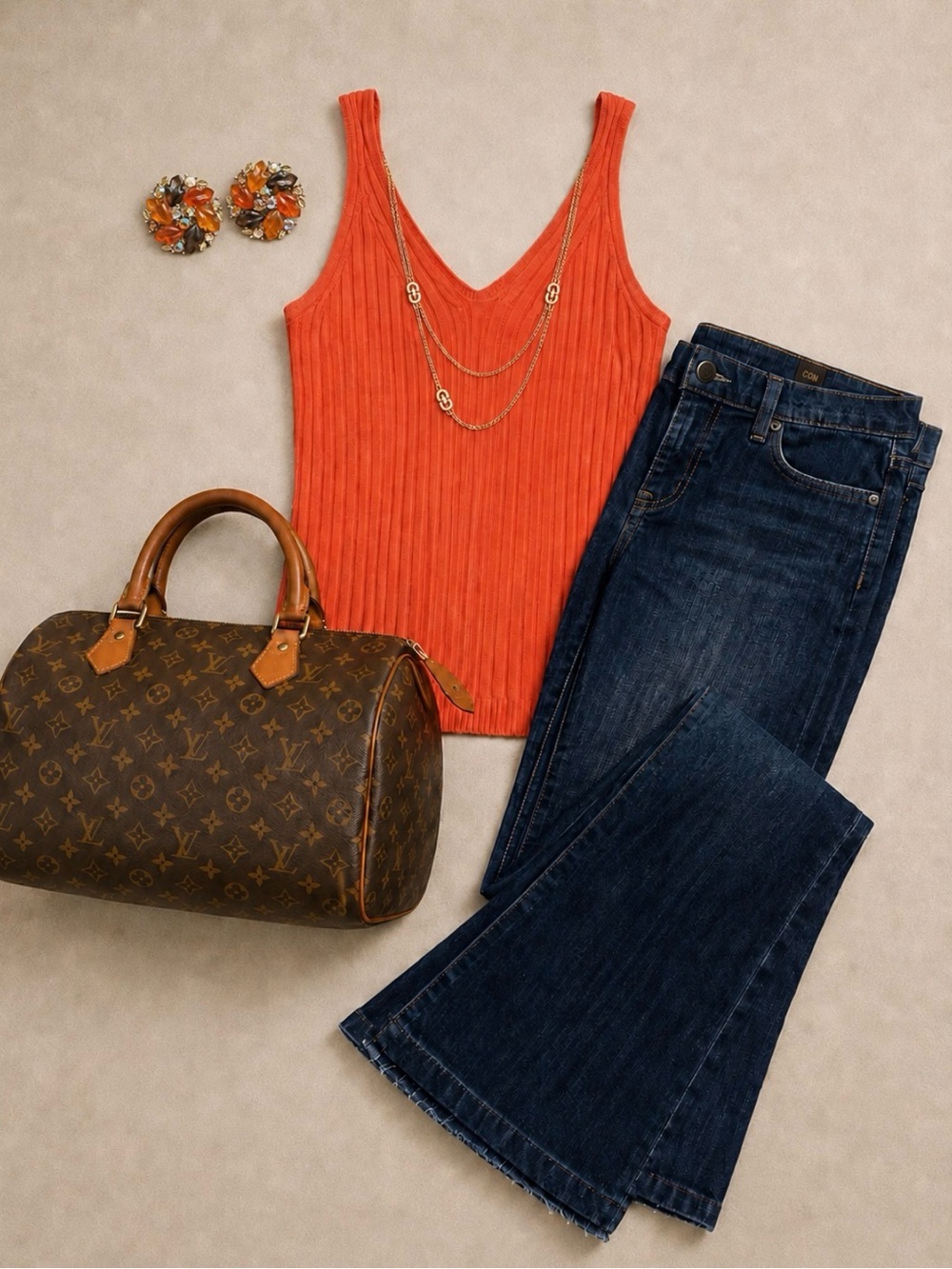 Designer Outfit Bundle Dior Necklace LV Speedy Talbots Tank Citizens Jeans L
